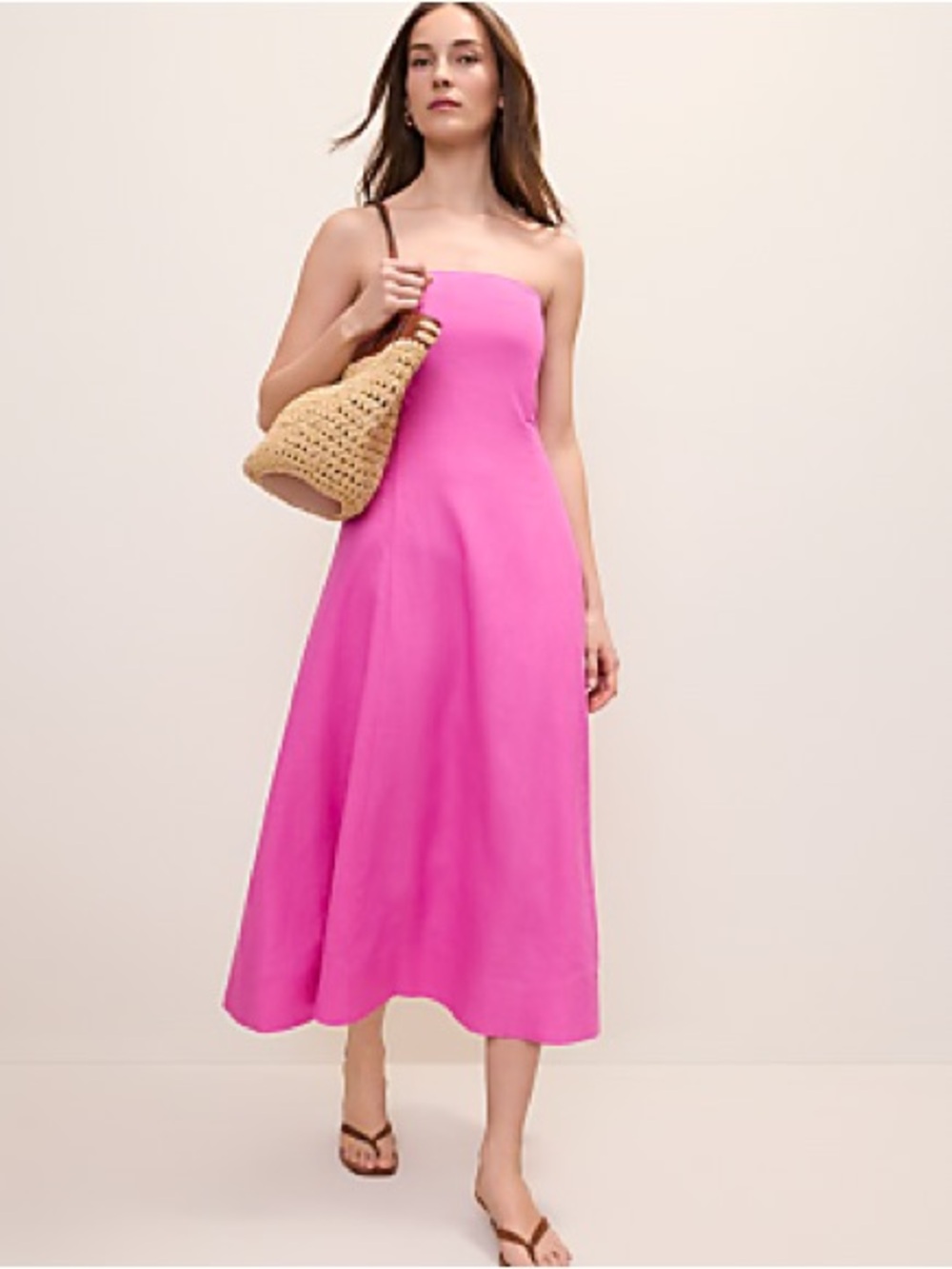 NWT Ann Taylor Linen Strapless Midi Dress